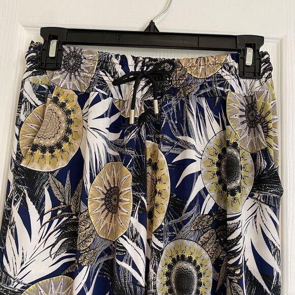 C-Mode Stretch Pants Women Sz M Lose Comfy Floral Elastic Waist - Picture 2 of 11